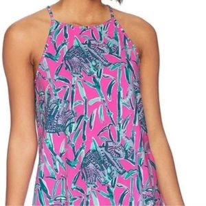 🌸 Lilly Pulitzer Extra Luck Elephant Print Tank Top Pink Halter KeyHole Back 🌸